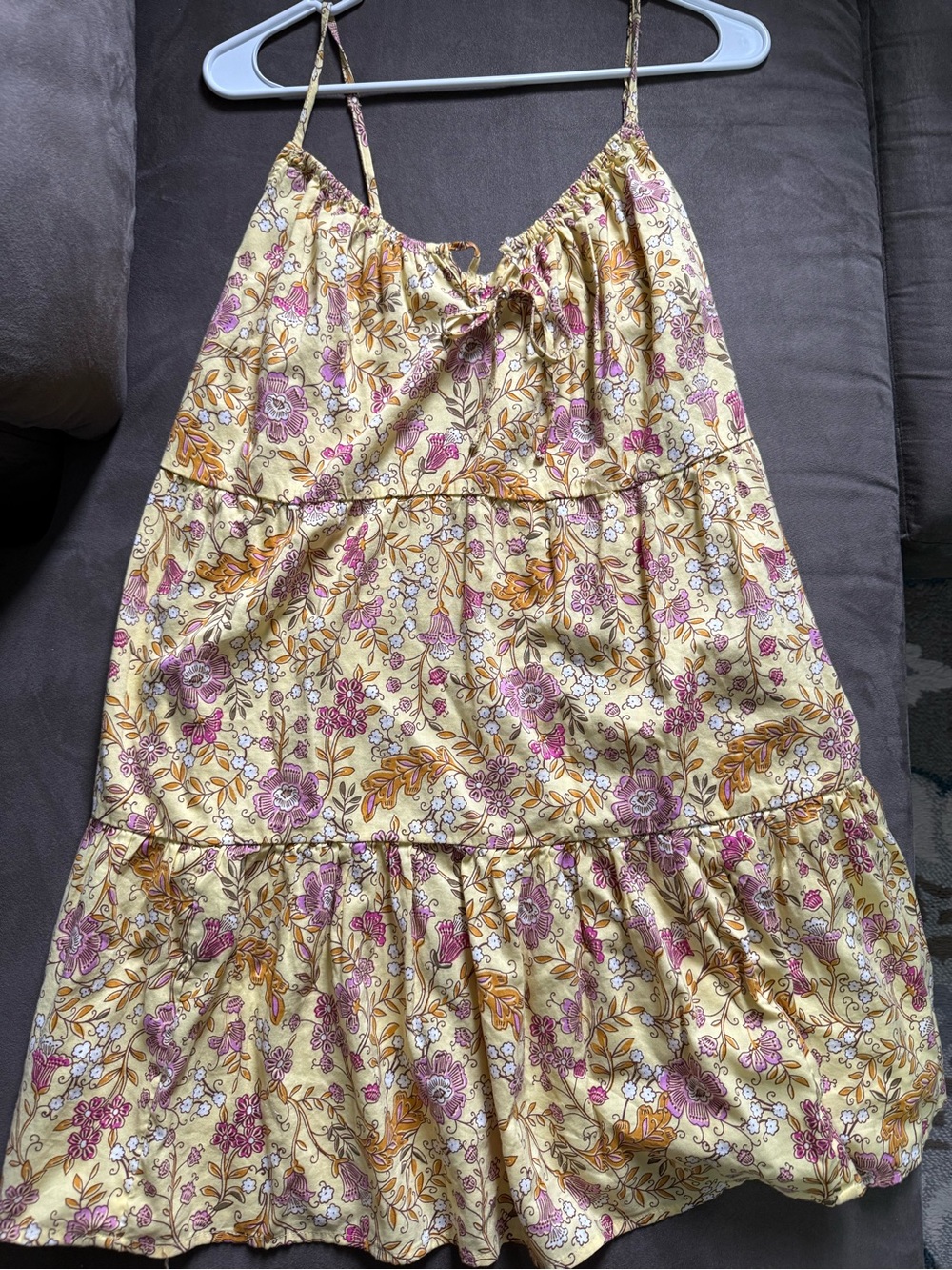 Floral Tiered Spaghetti-Strap Dress - Yellow & Pink- medium cami dress Old Navy